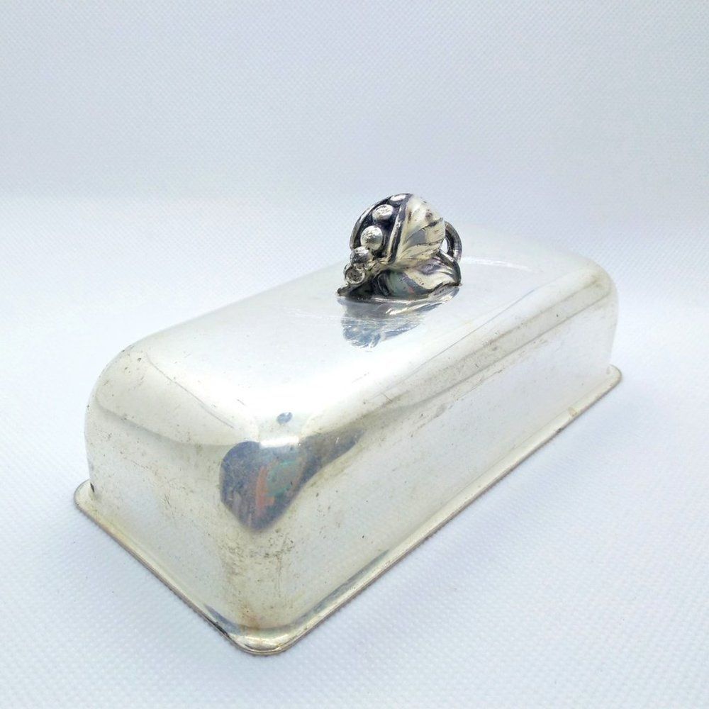 Vintage Silver Butter Dish Lid Floral Handle